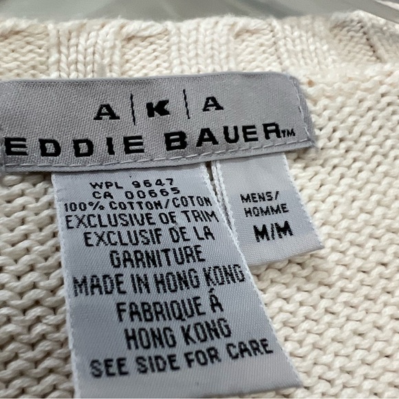 AKA Eddie Bauer Rare Vintage Mens Medium Cream V Neck π― Cotton Sweater Vest R5 - Picture 3 of 4